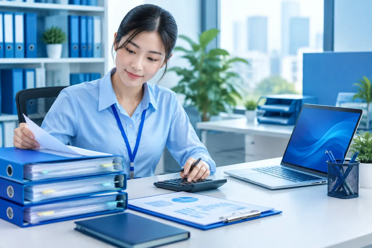 Nhân viên kế toán chuẩn bị hồ sơ kê khai thuế cho công ty TNHH 1 TV