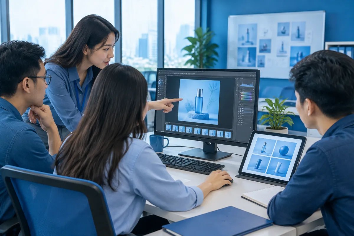 Nhóm marketing rà soát quy trình sử dụng công cụ chỉnh sửa ảnh online trong doanh nghiệp