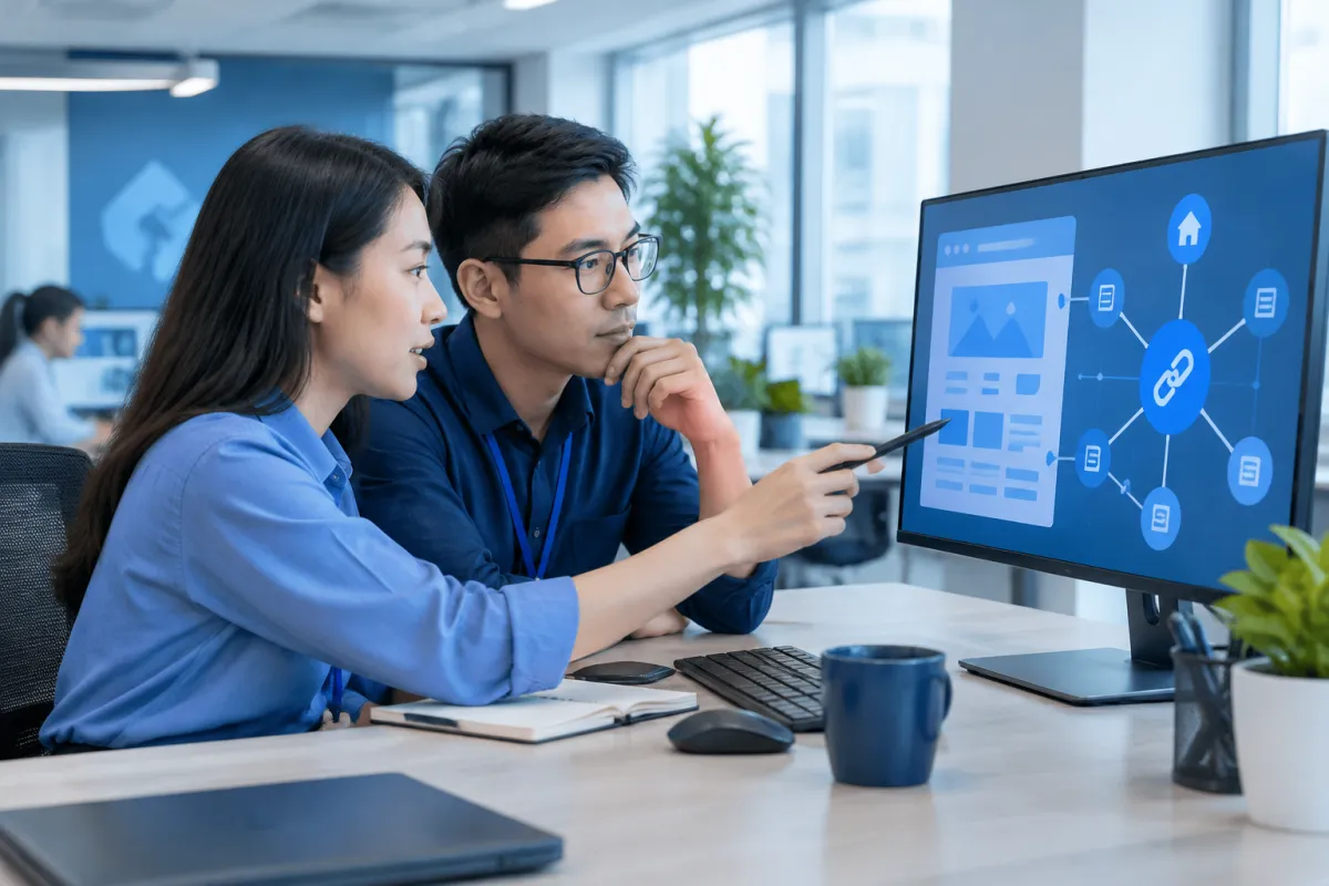 Đội ngũ marketing tối ưu nội dung và liên kết nội bộ để SEO không backlink hiệu quả
