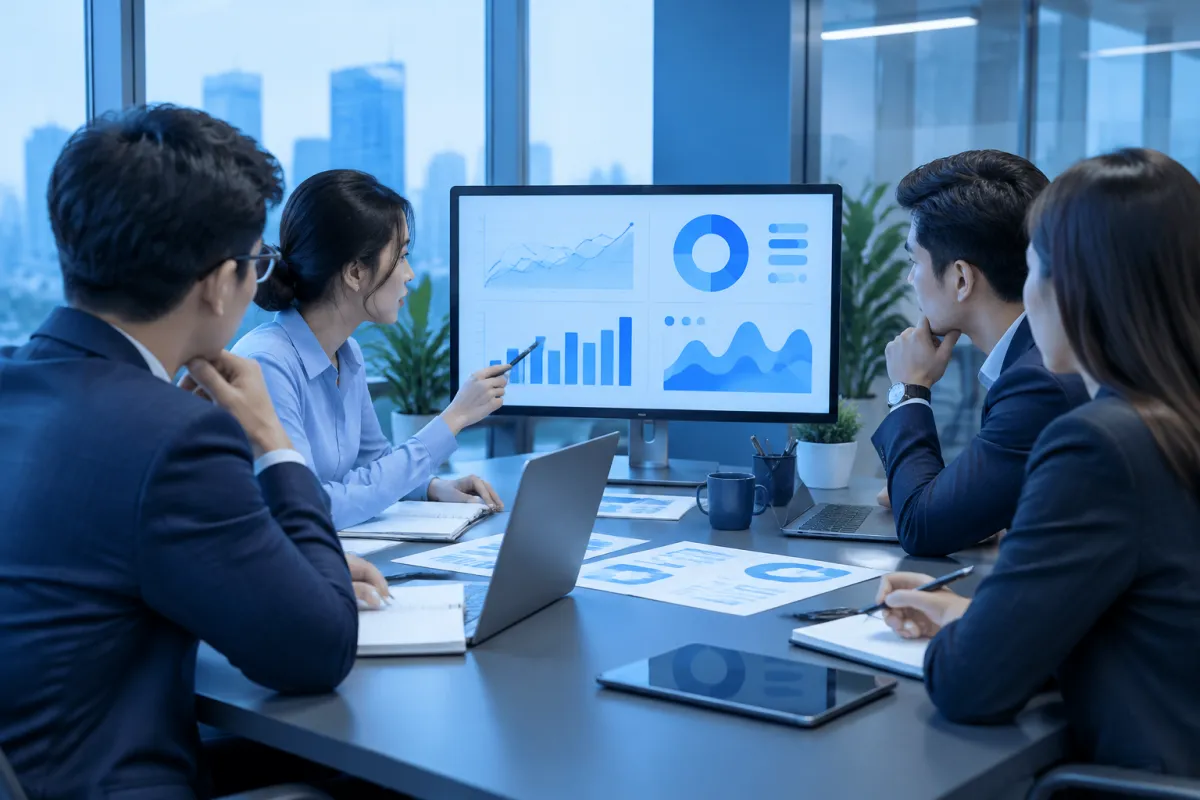 Nhóm marketing rà soát rủi ro và hiệu quả affiliate marketing tại Việt Nam trong phòng họp