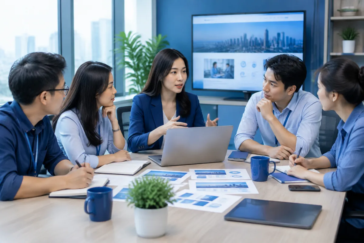 Đội ngũ doanh nghiệp trao đổi vai trò của nội dung chuẩn SEO trong tiếp cận khách hàng tiềm năng