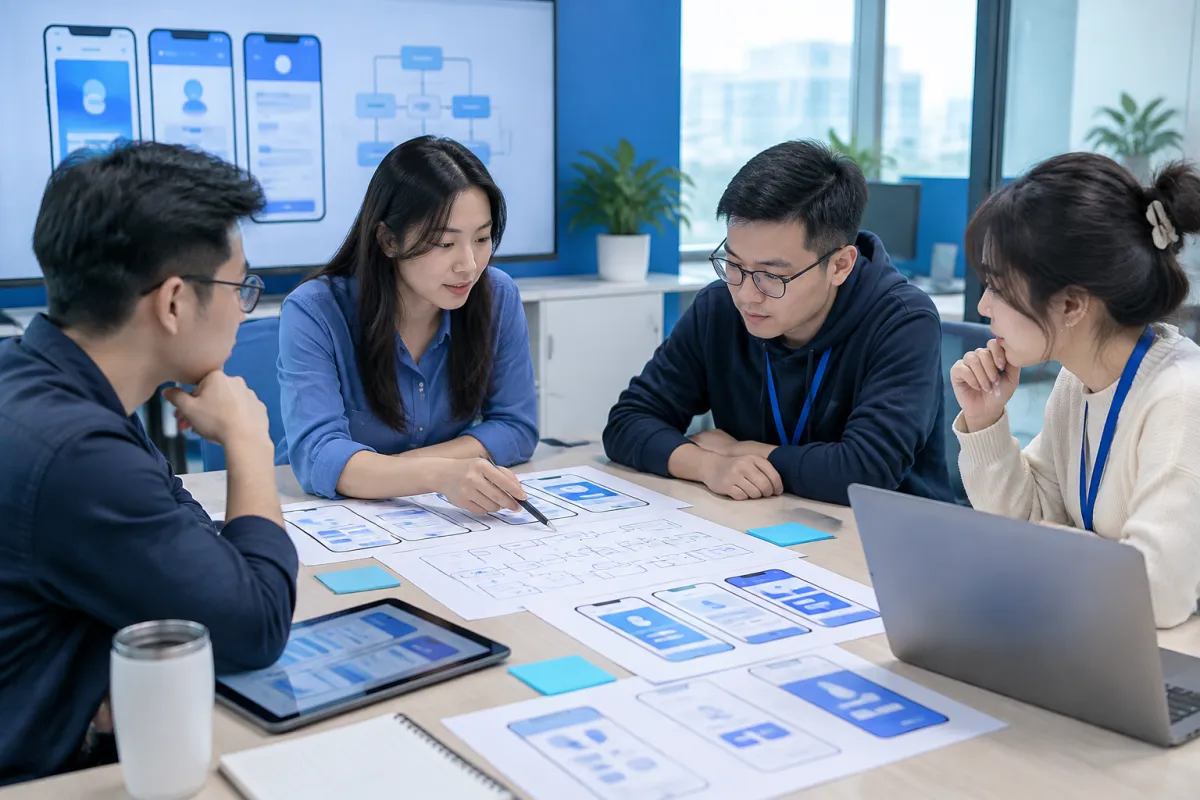 Nhóm thiết kế trao đổi các hạng mục trong chi phí thiết kế UX UI app mobile